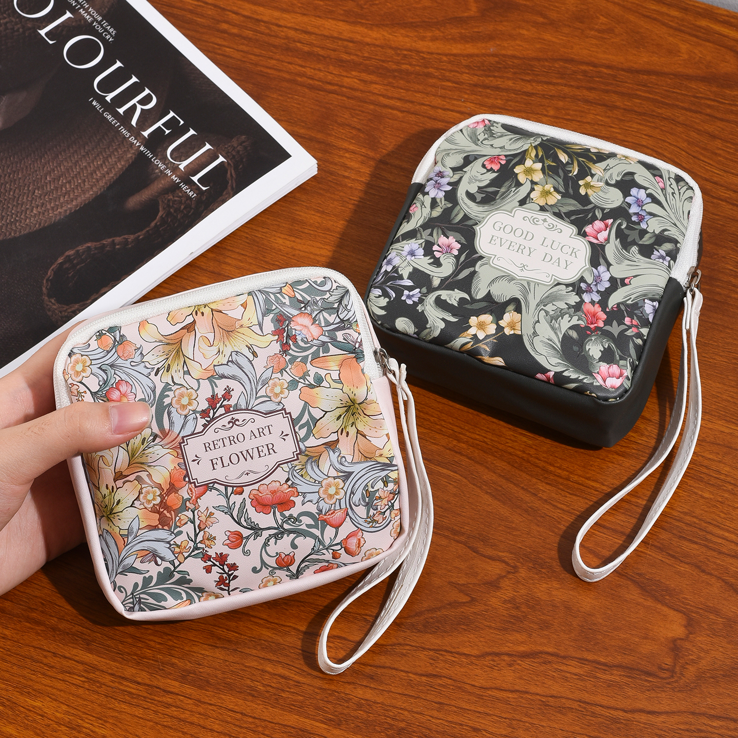 迷你拉链小钱包女士碎花手提挂绳卡包零钱包包钥匙硬币便携收纳包