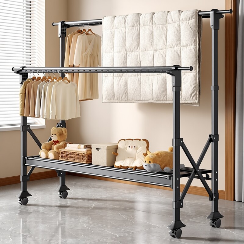 晾衣架室内家用落地折叠伸缩架子阳台户外挂衣杆晒被子卧室升降