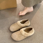 羊皮版~加绒真皮勃肯鞋女两穿一脚蹬棉鞋保暖平底鞋灰色羊毛单鞋