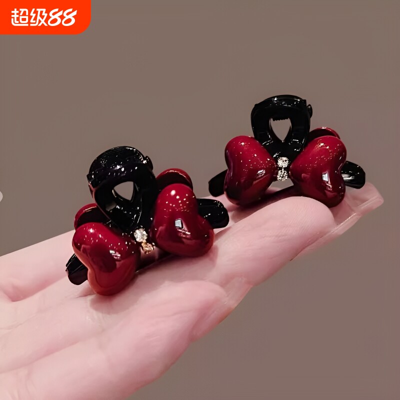 红色蝴蝶结小抓夹发饰女新款精致侧边前额碎发夹刘海夹边夹女短发图片