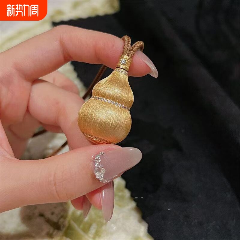古法黄金色拉丝葫芦项链国风新中式小众高级感个性锁骨链