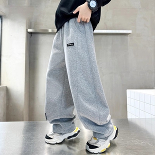 儿童男童裤子秋装2025休闲裤弯刀裤秋冬加绒大童卫裤男孩春秋灰色
