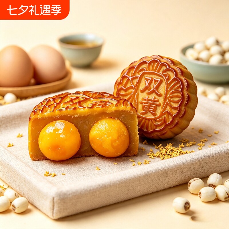 125g双蛋黄中秋月饼白莲蓉味月饼广式咸蛋黄糕点散装节送礼礼盒装