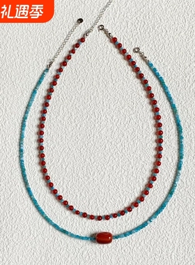 繁花~复古氛围感锁骨链女红蓝串珠ins小众设计气质颈链项链