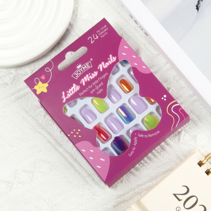 彩色儿童穿戴甲背胶安全环保自粘胶假指甲贴片亮面磷光甲片