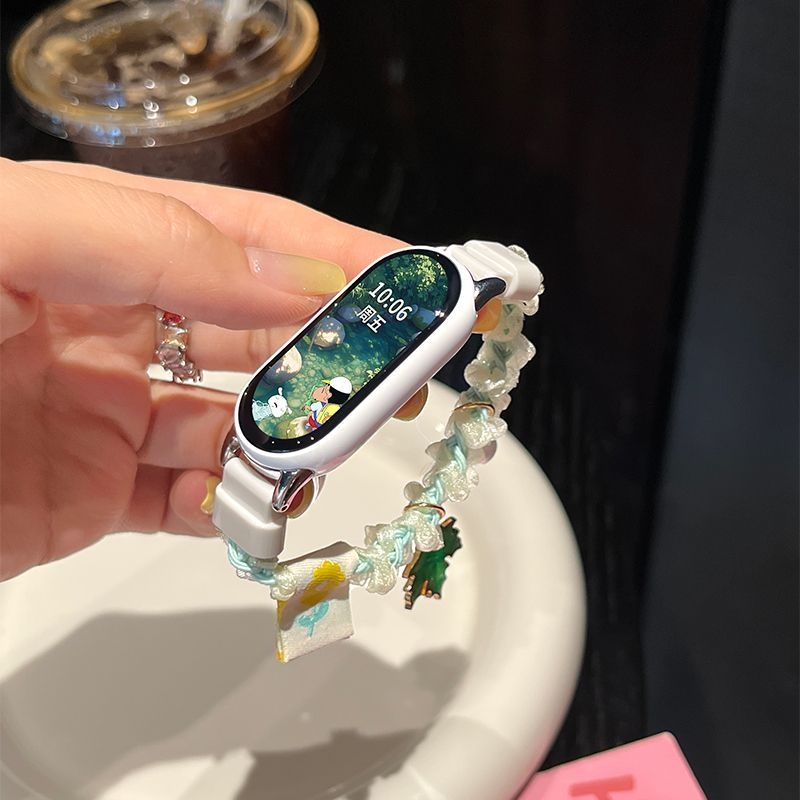 适用小米手环10表带新款手环9陶瓷版慵懒感森系蕾丝发圈8手链9Pro腕带7串珠女款ins风6夏天5透气4休闲3小众