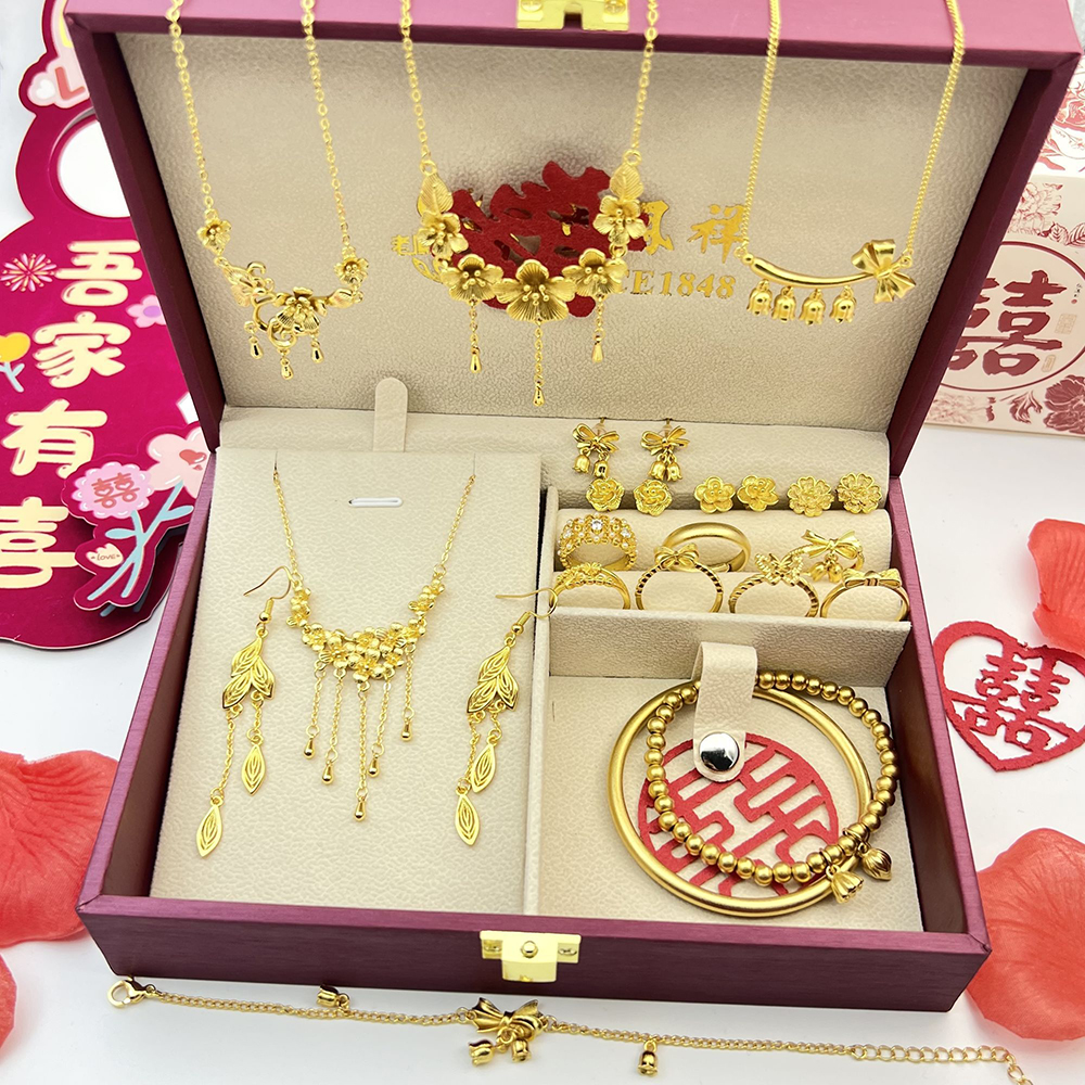 结婚五金三金七件套沙金套装订婚摆拍道具结婚专用仿真首饰气质女