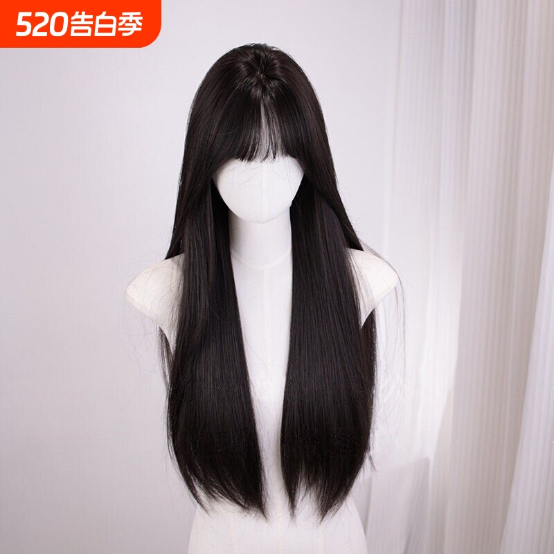 【富江】小圆圆不圆假发新款女自然逼真刘海长直发圆脸自然全头套