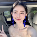 耳饰清冷夸张耳钉 复古深蓝花瓣流苏耳环女耳夹克莱因蓝氛围感长款