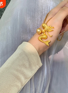 阳光下的小美人鱼项链蓝色海洋吊坠古法整刻气质高级新款小众百搭