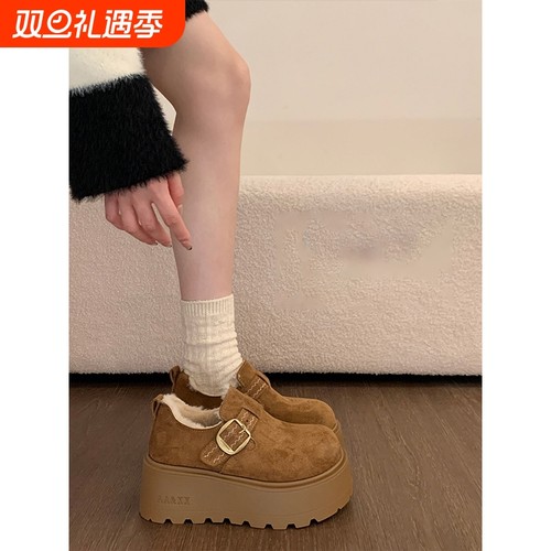 松糕厚底增高加绒勃肯鞋女鞋子2025新款冬爆款雪地靴毛绒乐福棉鞋