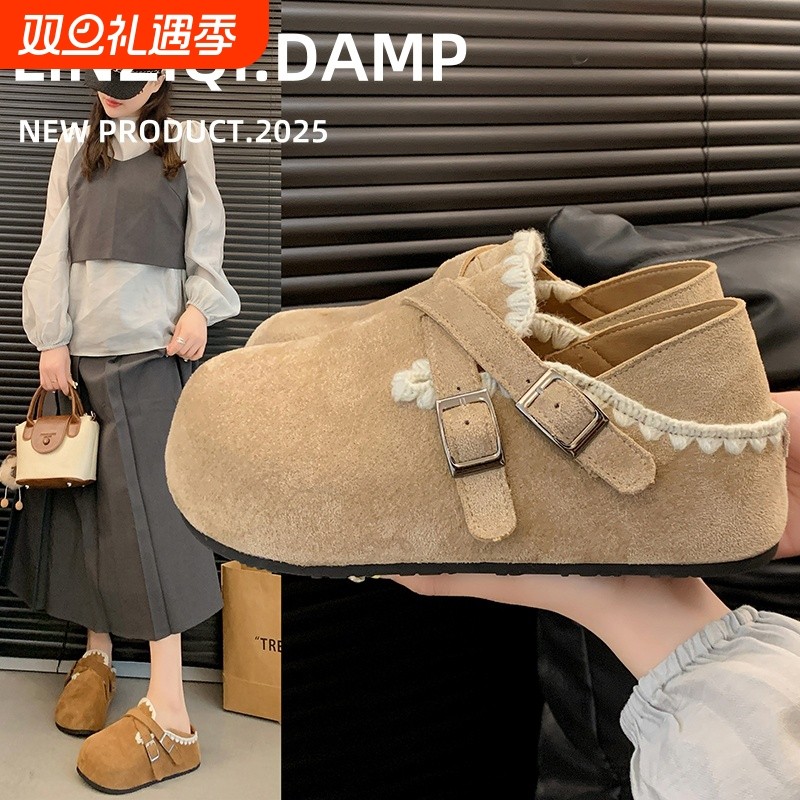 厚底内增高勃肯鞋女2025年秋季新款一脚蹬懒人鞋两穿勃肯单鞋百搭