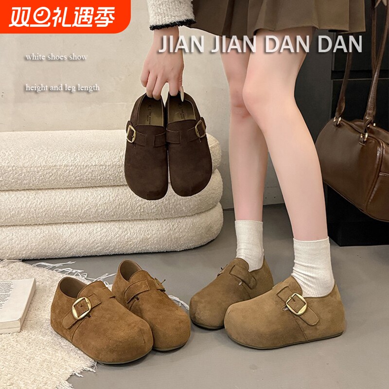 内增高5cm全包勃肯鞋女2025秋冬新款爆款一脚蹬复古厚底乐福单
