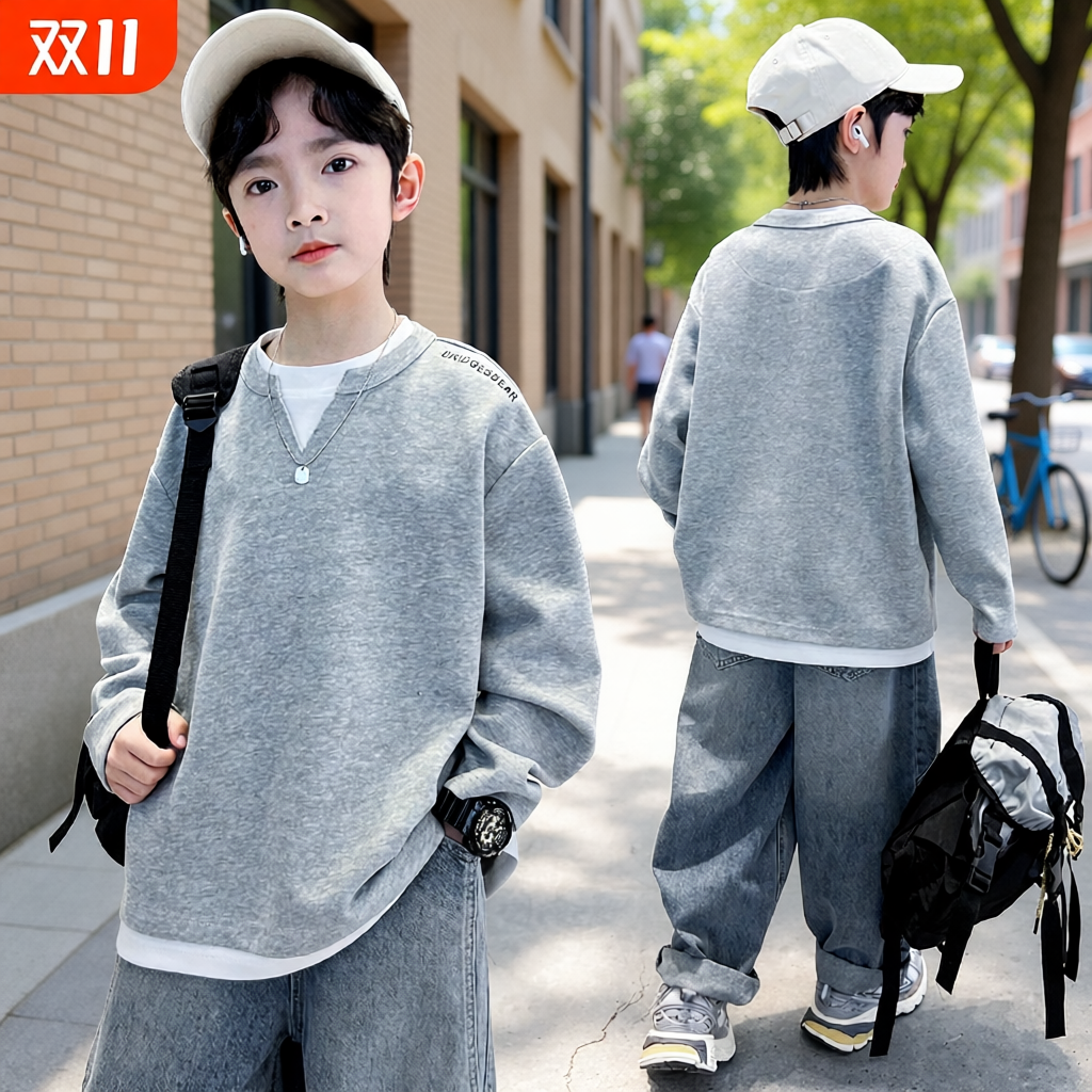 儿童圆领黑色卫衣秋装