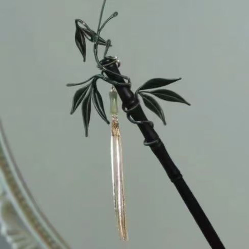 墨绿竹节长款流苏发簪古风高级感小众设计感百搭发簪汉服盘发簪子