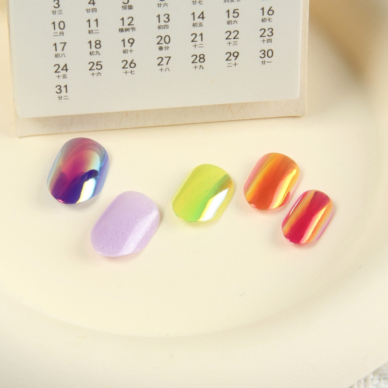 彩色儿童穿戴甲背胶安全环保自粘胶假指甲贴片亮面磷光甲片