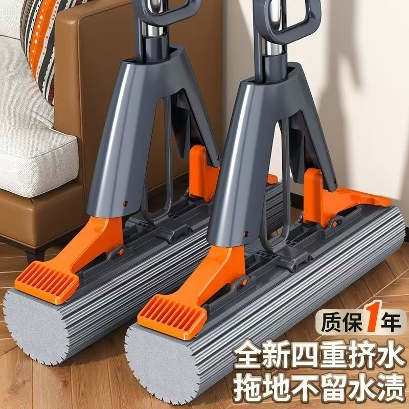 海绵拖把家用一拖净吸水胶棉2025新款挤拖头免手洗拖布带桶瓷砖