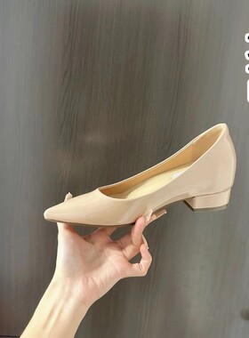 百丽㱁裸色单鞋女粗跟+内增6公分性感纯欲露趾缝温柔气质通勤女