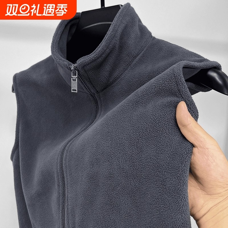 秋冬季男士马甲立领拉炼背心双面奥粒绒坎肩无袖外套加厚保暖潮流