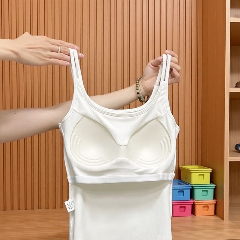 白色吊带背心女内搭带胸垫夏季外穿美背内衣文胸一体打底上衣黑色