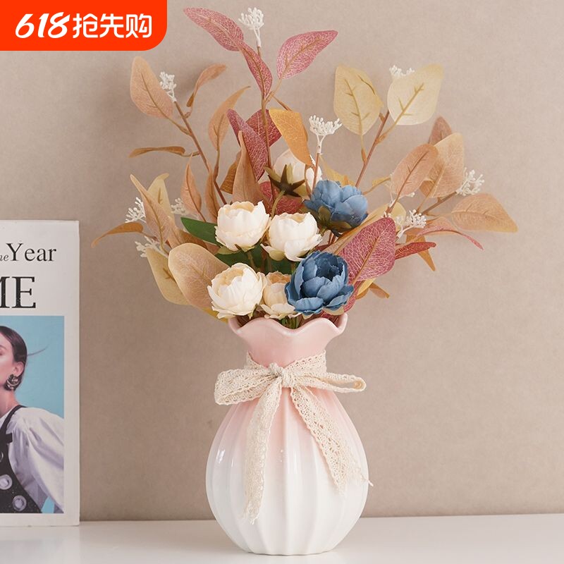 简约现代渐变陶瓷花瓶装饰干花水养鲜花积木花客厅插花摆件