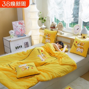 冬季加厚抱枕被子两用牛奶绒毯子靠垫枕头被可折叠汽车办公午休被