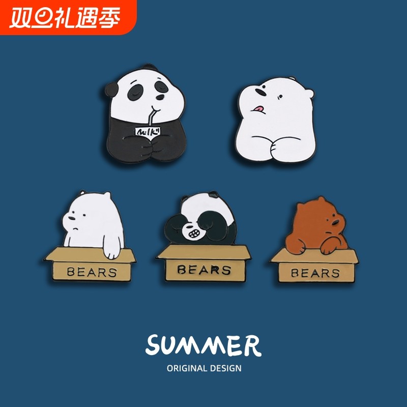 三只小熊胸针可爱日系金属情侣徽章别针衣服装饰书包配饰男女熊猫