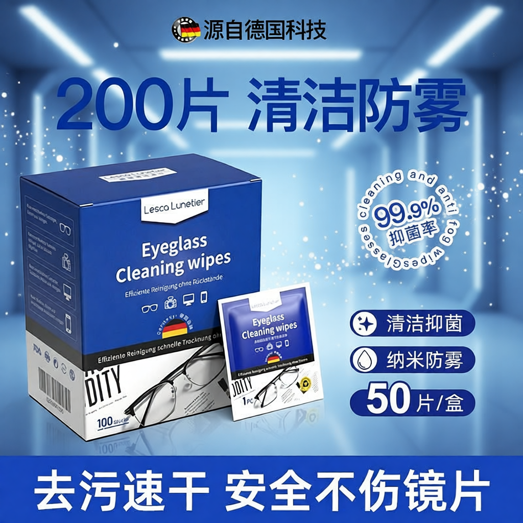 德国标准进口清洁防雾眼镜湿巾