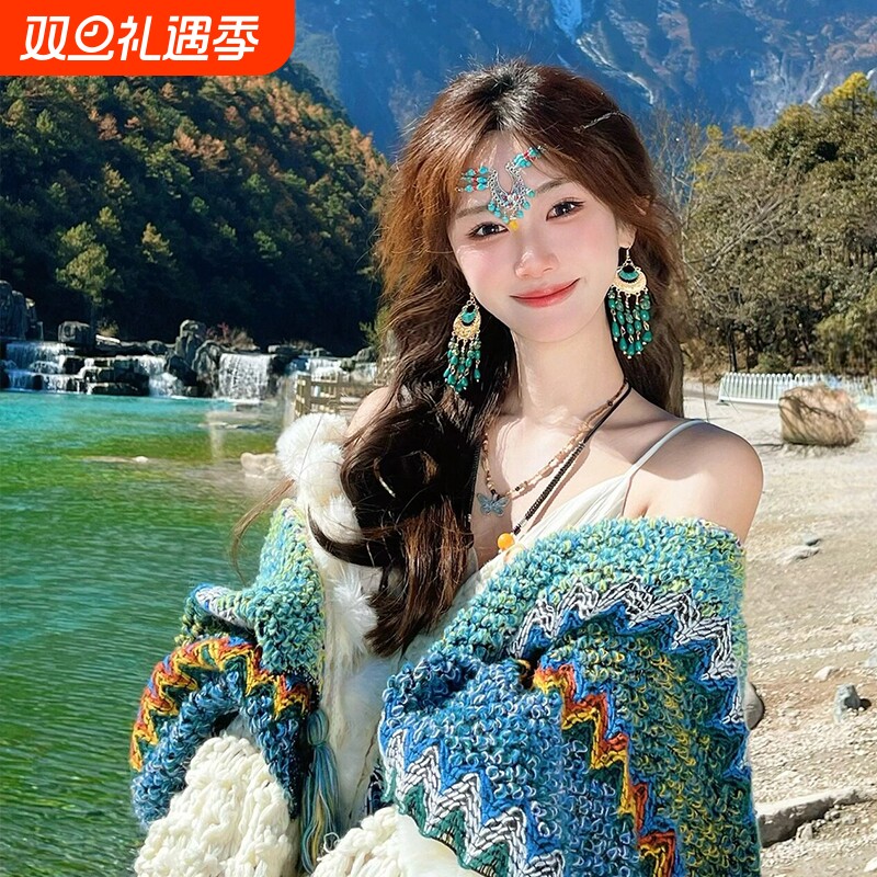 民族风披肩川西云南针织丽江旅游穿搭新疆西藏斗篷披风外搭围巾女