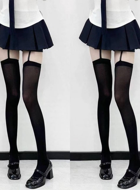 纯欲天鹅绒吊带过膝袜夏季防勾丝一体式JK学生吊袜白色黑色裤袜