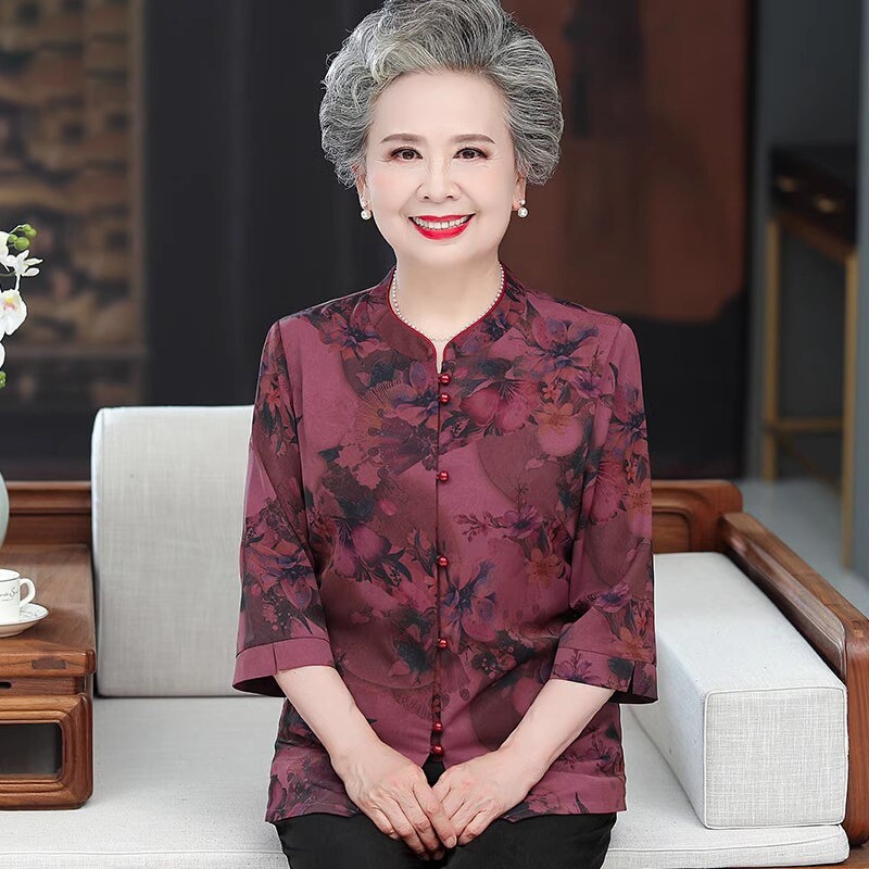 老年人夏装女奶奶衬衫套装60岁70妈妈新中式唐装老太太夏天衬衣服