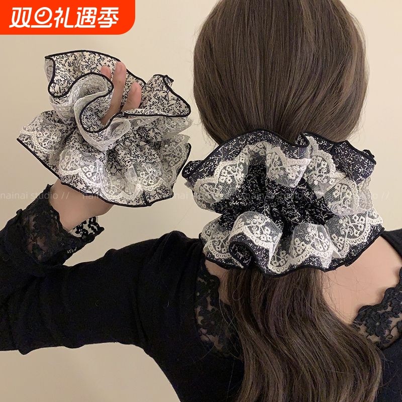 四层款!蕾丝小碎花大肠发圈~复古法式高级感裙边花苞丸子头发绳