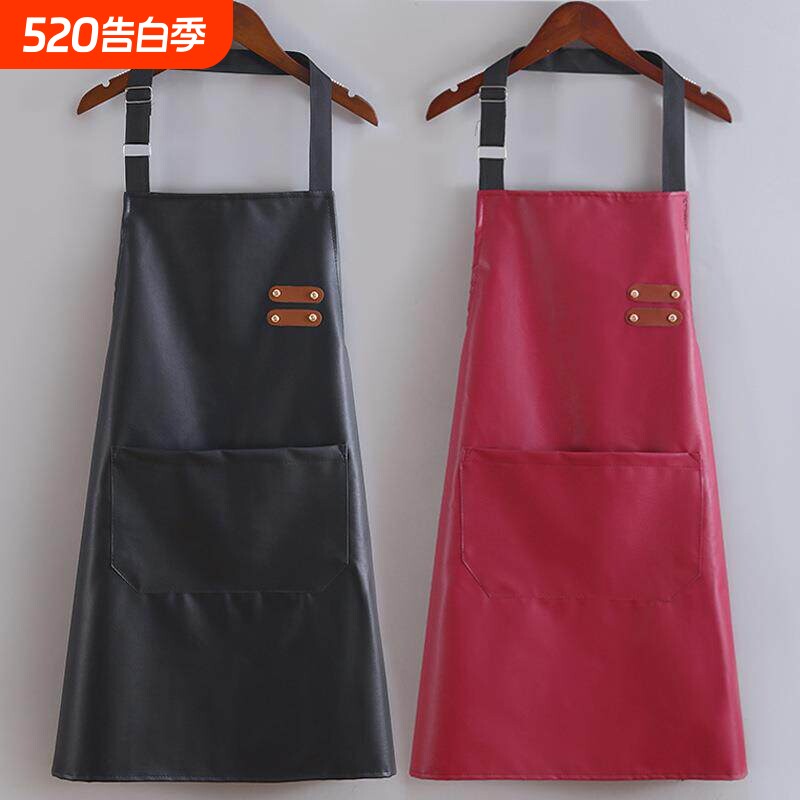时尚PU皮围裙防水防油软皮女士加厚厨房餐饮专用2025新款做饭罩
