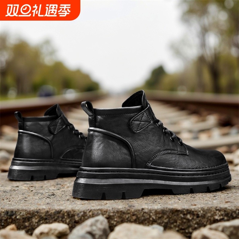 马丁靴男款2025新款冬季真皮英伦风工装中帮短靴机车棕色复古皮鞋