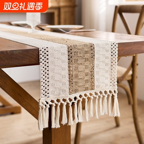 复古桌旗镂空长条餐桌装饰布流苏茶席ins风编织餐桌垫茶几桌子