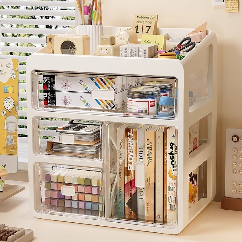 桌面收纳盒文具抽屉式收纳柜办公室书桌护肤品储物盒置物摆件分层