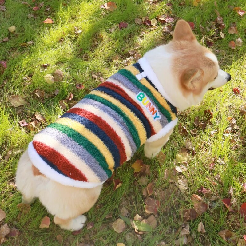 狗狗衣服柯基比熊泰迪加绒保暖防寒两脚衣背心宠物马甲条纹摇粒绒