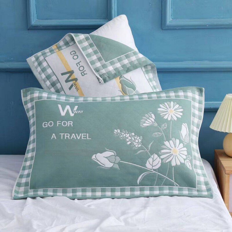 棉枕巾枕头巾一对装纯纱布加大加厚四季学生成人家用盖巾吸汗枕套