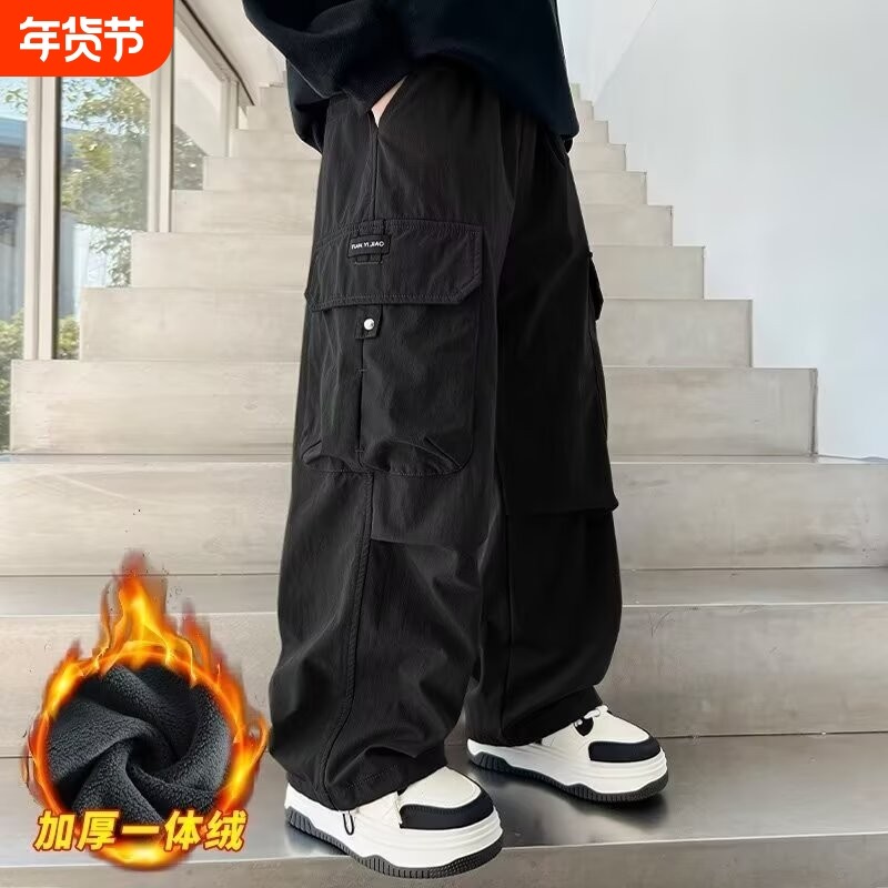 男童冬季新款加绒裤子儿童中大童秋冬款加厚宽松休闲裤工装裤黑色,童装/婴儿装/亲子装,裤子,淘宝优惠券,粉丝福利购,淘宝优惠卷