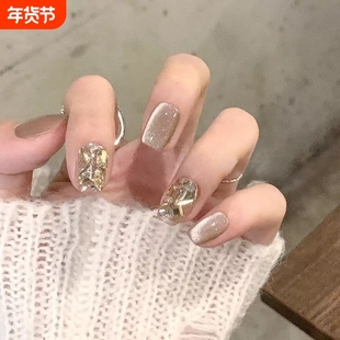 过年满钻猫眼爆闪钻穿戴甲美甲贴手工秋冬美甲小红书爆款法式新年