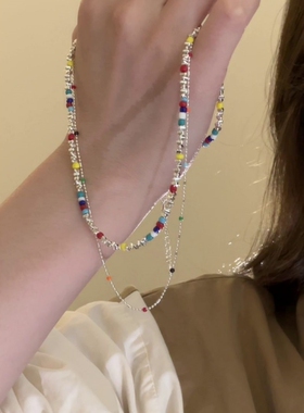 轻奢串珠碎银子项链夏季彩色小众女款锁骨链颈链高级感配饰七夕