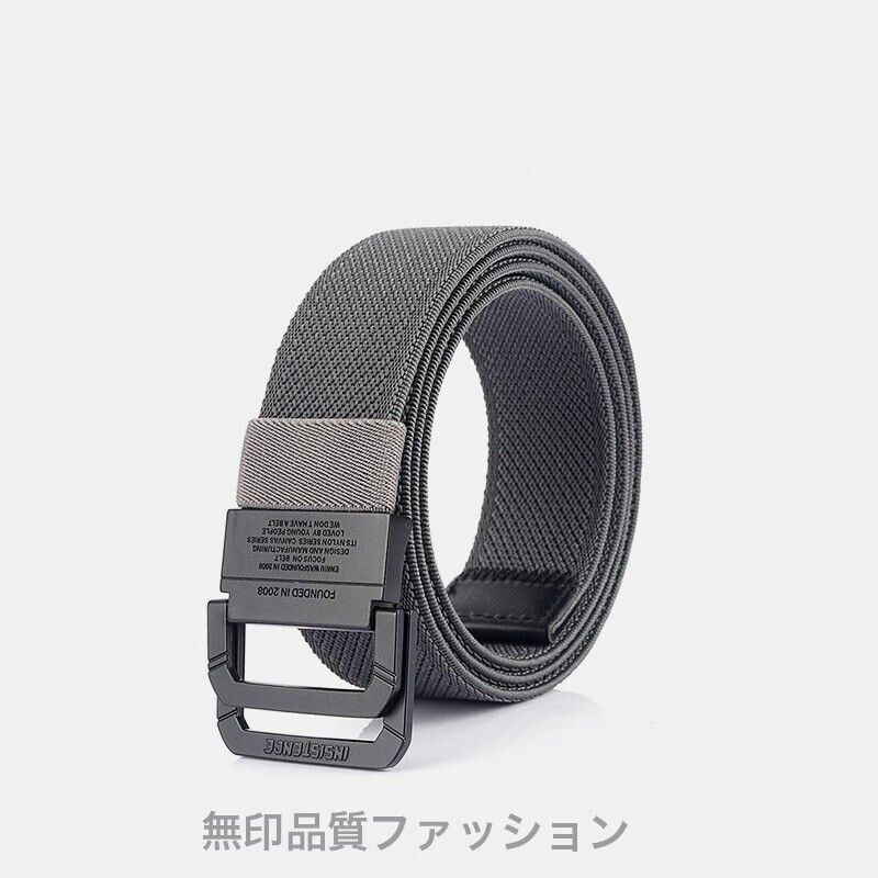 wu印帆布松紧弹力日本腰带黑色平滑双环扣裤带年轻人编织皮带