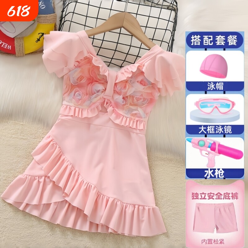 女童泳衣2025新款泳装蝴蝶结可爱甜美洋气女童公主连体款游泳衣