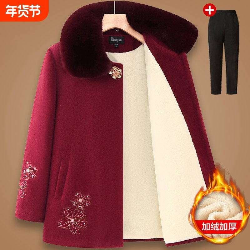 奶奶仿貂绒外套冬装新款中老年人大衣女加绒加厚中年妈妈冬季棉袄