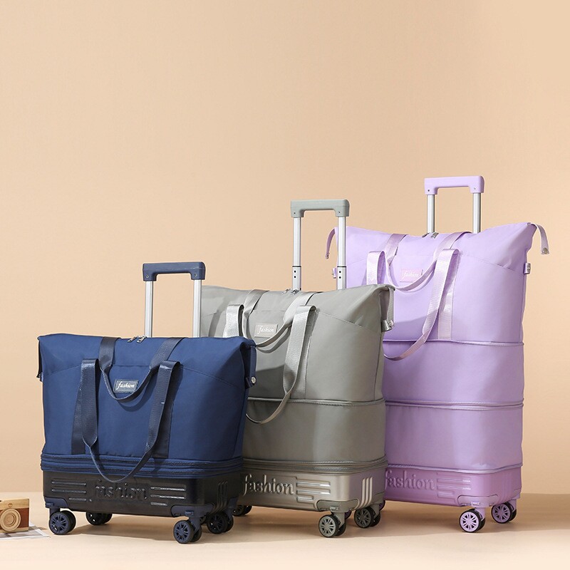 带滑轮行李袋万向轮旅行包可折叠行李箱轻便拉杆包大容量手拉背囊