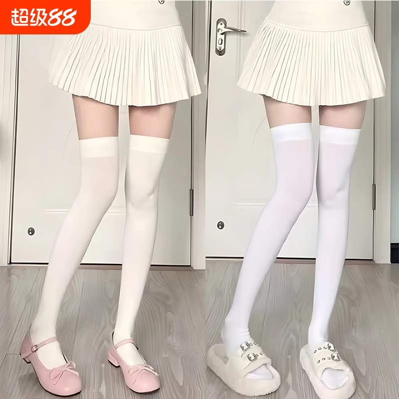 春秋高筒天鹅绒学院风JK过膝袜日系甜美长袜奶白半截袜长筒袜白丝