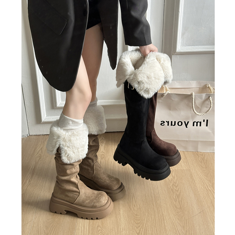 厚底增高加绒雪地靴子女2025新款爆款冬季保暖长筒靴棉靴高筒圆头