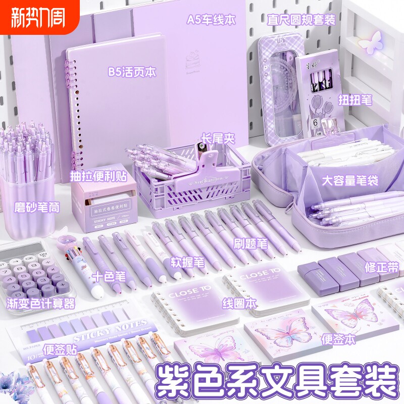 紫色系文具大礼包套装礼盒小学生开学一年级学习用品女孩生日礼物男女