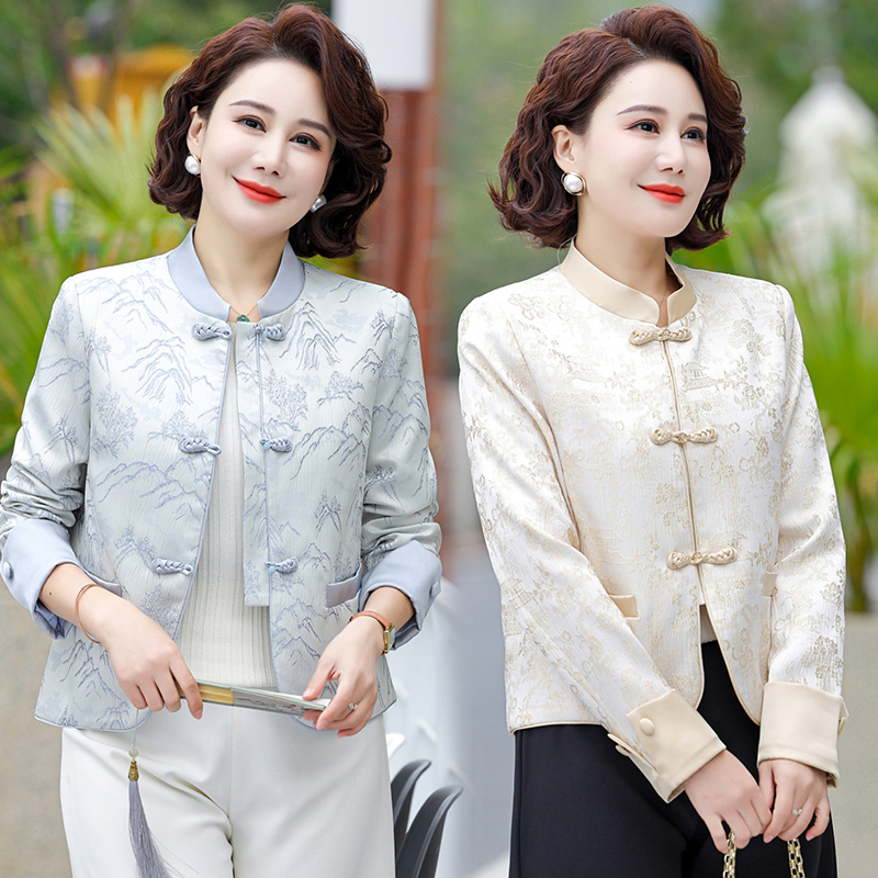 中年妈妈秋装新中式国风外套春秋洋气上衣薄款唐装上衣中老年女装
