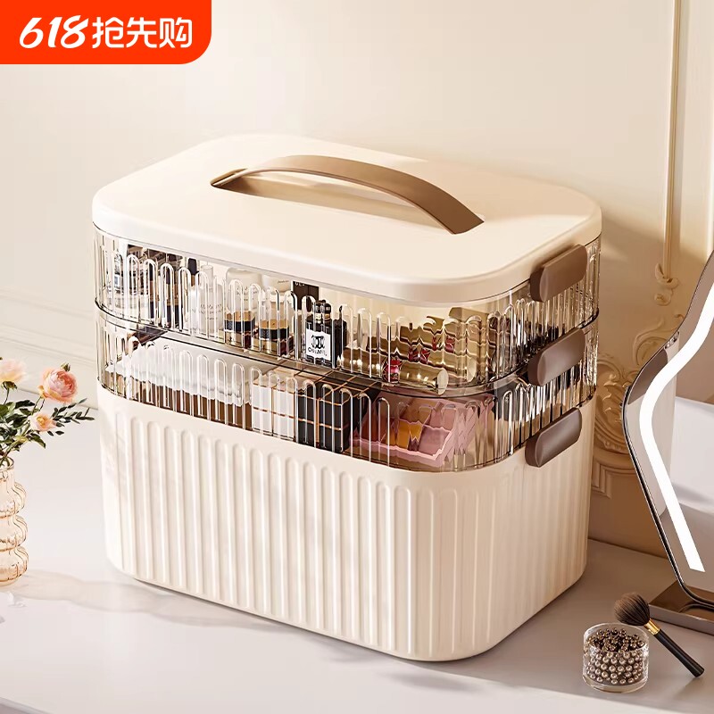 化妆品收纳盒桌面高级感防尘大容量梳妆台收纳箱护肤品面膜置物架